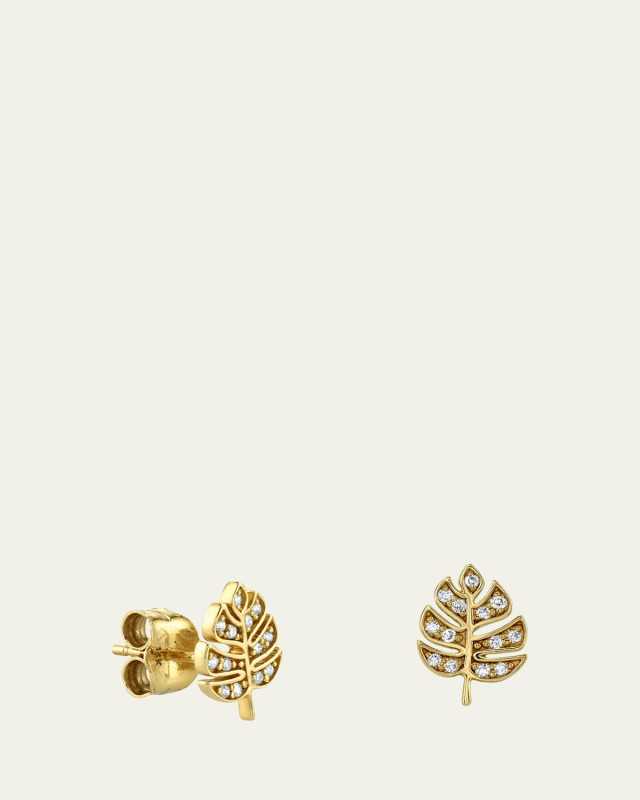 14K Tiny Monstera Leaf Stud Earring, Single